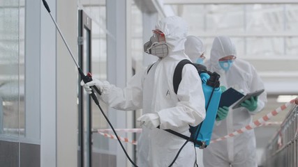 Covid-19 2019-ncov spreading prevention.Disinfection from coronavirus in public place - Powered by Adobe