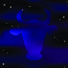 Obraz na płótnie Canvas Vector Zodiac symbol of the year of the bull. The silhouette of a bull's head against the night starry sky.