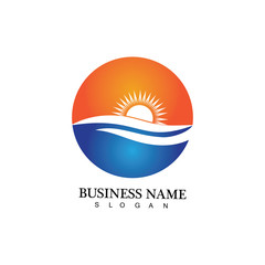 Water wave and sun icon vector illustration design logo