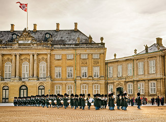 Naklejka premium Ceremony of changing of guard on the square near Royal palace in Denmark