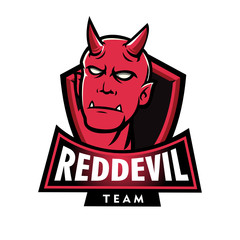 Red Devil Mascot Esport Logo Design Vector with Modern Illustration Concept Style for Badge, Emblem and Tshirt Printing. Red Devil Esport Logo for sport and esport team.