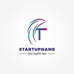 Modern arrow blended with initial letter T for start up business