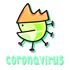 Cute monster coronovirus with eyes and fangs. simple vector illustration. Coronovirus Prevention 2019-ncov covid-19