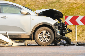 car crash accident on street. damaged automobiles