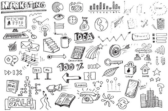 Set of various marketing hand drawn vector doodles
