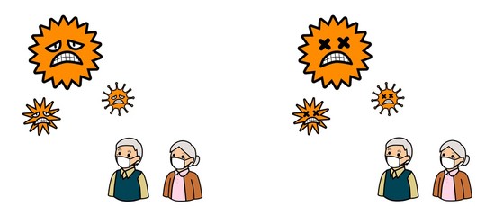 病気の予防のためにマスクをする高齢者とウイルス