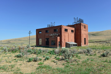 The shell of an abandoned electrical substation in Montana, USA
