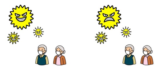 病気の予防のためにマスクをする高齢者とウイルス