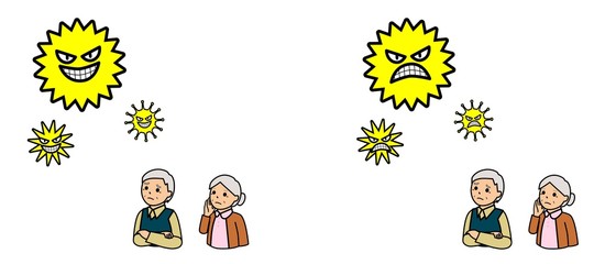 ウイルスと困った表情の高齢者