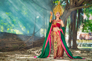 Beautiful girl with costume apsara from cambodia concept, Identi