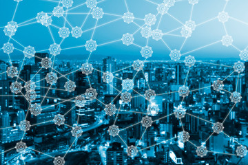 Crypto currency and business network connection concept