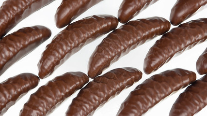 Chocolate wedges on a white background