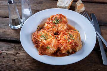 Stufed cabbage rolls in tomato sauce
