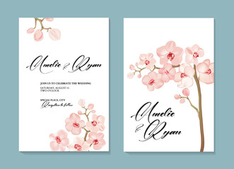 Orchid set of templates branch home plants watercolor flower realistic Vector 2020. Garden pastel Design for banner, flyer, cosmetics, spa products, aroma, wedding invitation, header, poster