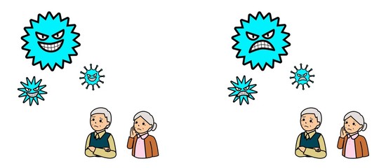 ウイルスと困った表情の高齢者