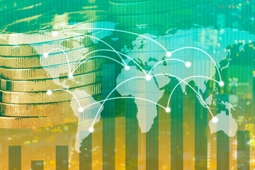 Double exposure business investment trading graph concept on global map. Element of this images furnished by NASA