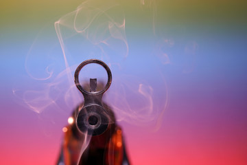 Gun with smoking barrel recorded in the studio