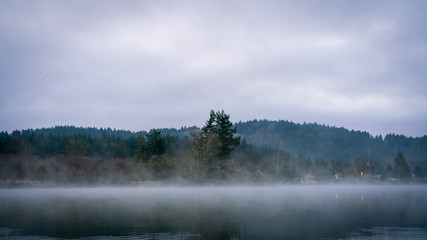 Puget Sound Peaceful Waters And Fog At Sunrise