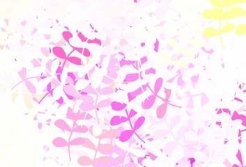 Light Pink, Yellow vector natural backdrop with leaves.