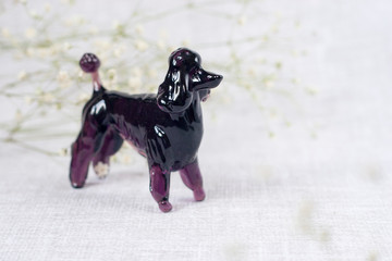 Romantic postcard of Poodle dog figurine and flowers