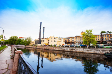 Fototapeta premium Embankment river Moyka and Back yard of Admiralty Shipyard, Saint Petersburg, Russia