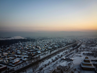 Ulan-Ude suburbs  aerial view by winter, Buryatia, Russia