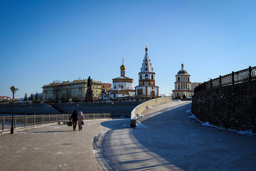 Epiphany Cathedral view in Irkutsk by winter, Russia