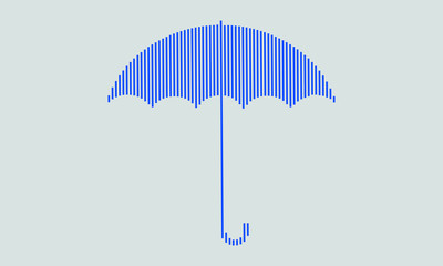 Blue umbrella icon vector in line art on ash white background.