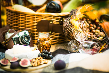 Vintage picnic set outdoor at the summer