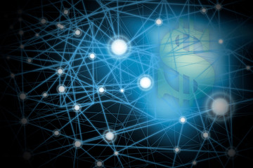 Naklejka premium Business networking connection on financial city background.