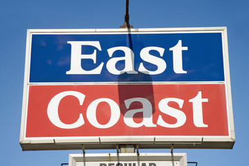 Close-up of East Coast Gas Station sign, Virginia
