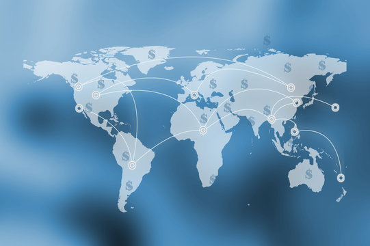 Double exposure business network connection on global map background . element of this image furnished by nasa