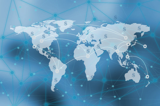 Double exposure business network connection on global map background . element of this image furnished by nasa