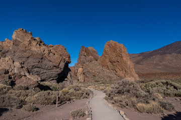View of Roques de García unique rock formatio, Teide National Park, Tenerife, Canary Islands, Spain