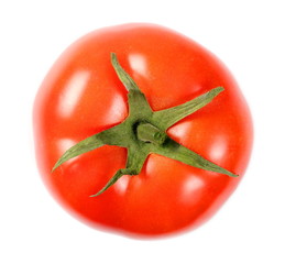 Fresh ripe red tomato isolated on white background, top view