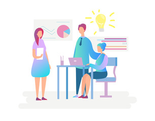 Teamwork creative business idea character concept flat design vector illustration