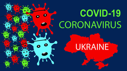 Abstract concept of coronavirus attack and COVID-19 infection in Ukraine. Vector illustration