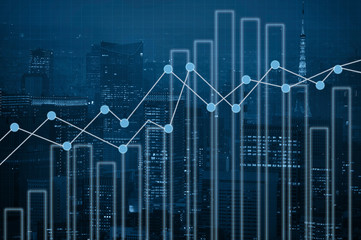 Double exposure business investment and  trading graph  on city background