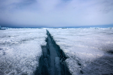 Ice break close up view, Baikal Lake, Russia