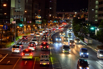 Traffic in the city at night