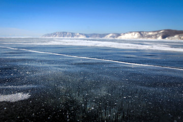 Obraz premium Pure ice of frozen Baikal Lake view near Olkhon Island, Russia