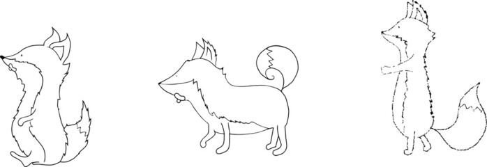 Outline for coloring book. Cute foes vector set. Sketch in doodle style. Illustration isolated on white background.Outline stock illustration.Textile, kids print on t shirt. Childrens book and more.