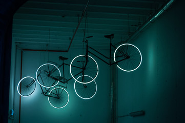 Bicycle hanging from the ceiling