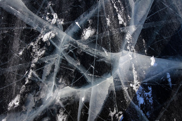 Ice pattern view of frozen Baikal Lake, Russia