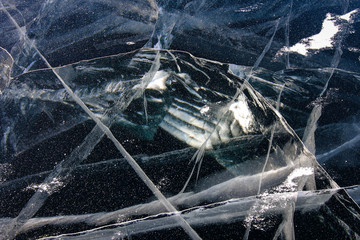 Ice pattern view of frozen Baikal Lake, Russia