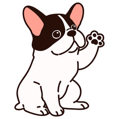 Outlined French Bulldog sitting waving hand