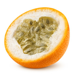 Granadilla or yellow passion fruit isolated on white background, clipping path, full depth of field