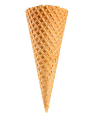 Empty ice cream cone, isolated on white background, clipping path, full depth of field