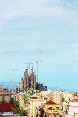 View to Sagrada Familia under construction in Barcelona in Spain