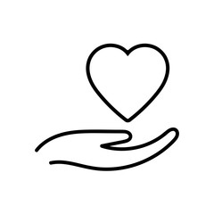 Obraz premium Heart in hand line icon, outline vector sign, linear pictogram isolated on white. Health, love and relationship symbol, logo illustration .